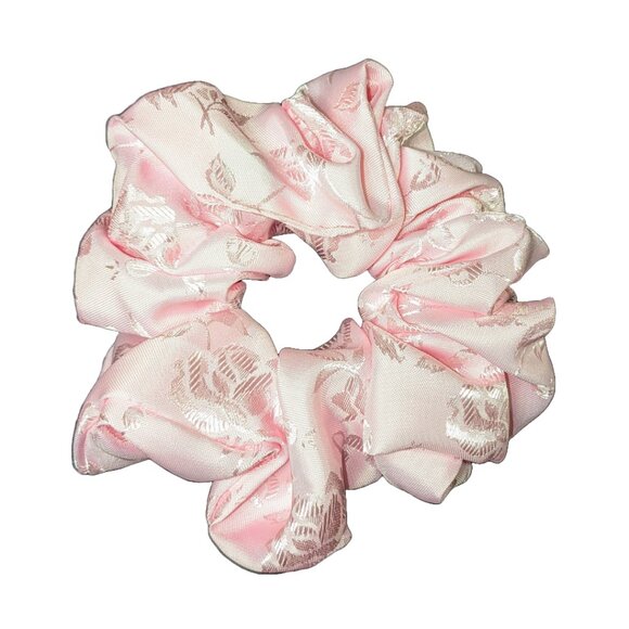 Rose jacquard satin pretty in pink scrunchie for weddings, anniversary - Picture 4 of 6